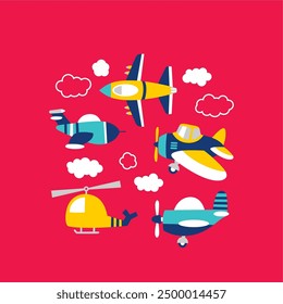 airplane transportation set illustration graphic for tshirt and other print 