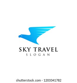 airplane travel agency logo design with an eagle head illustration