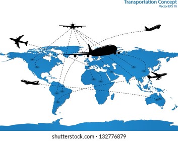 Airplane Travel Around the World for Transportation Concept Vector Illustration Icon, EPS 10.