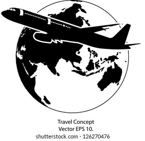 Airplane for Travel Around the World Vector Illustration Icon, EPS 10.
