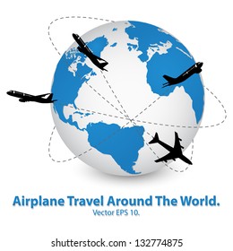 Airplane Travel Around the World Vector Illustration Icon, EPS 10.