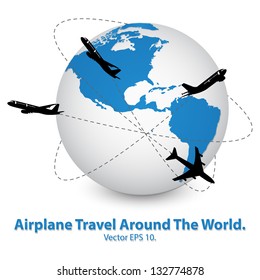 Airplane Travel Around the World Vector Illustration Icon, EPS 10.