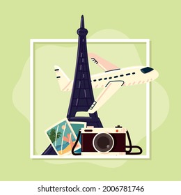airplane travel camera and photo cartoon