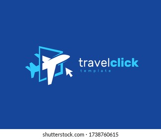 Airplane travel click logo blue color