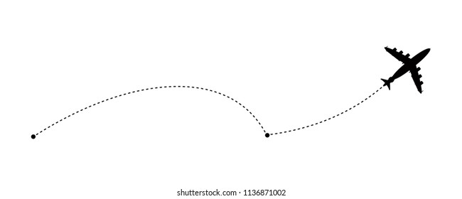 Airplane travel concept. Line path icon. Flight start point. Vector illustration