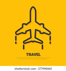 Airplane travel concept. Line vector illustration