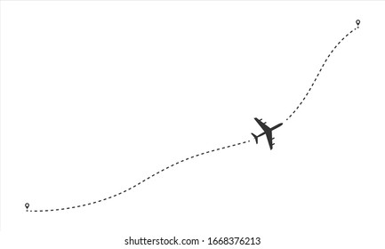 Airplane travel concept with map pins, GPS points. Flight start point concept or theme. Aircrafts and map pointer symbols vector illustration.