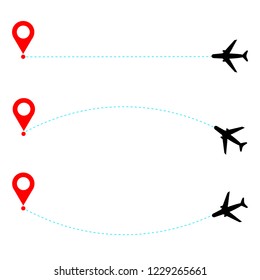 Airplane travel concept. Plane with route dash line on white background. Vector  illustration EPS10