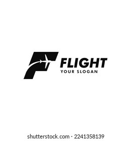 airplane and travel with f logo icon and vector