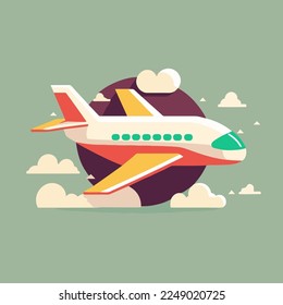 airplane travel flat color vector cartoon style illustration for banner poster design template