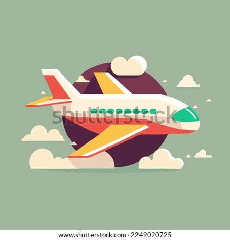 airplane travel flat color vector cartoon style illustration for banner poster design template