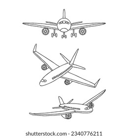 airplane, travel hand drawn doodle illustrations vector set