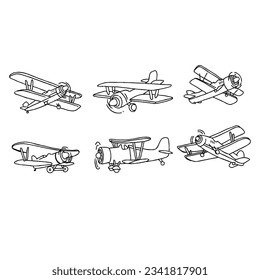 airplane, travel hand drawn doodle illustrations vector set