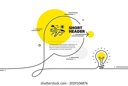 Airplane travel icon. Continuous line idea chat bubble banner. Trip flight sign. Holidays symbol. Airplane travel icon in chat message. Talk comment light bulb background. Vector
