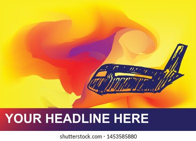 Airplane Travel Icon. Creative Abstract Art Background with Color Yellow, Red, Violet. Graphic Design Concept, Flat, Line, Element, Vector Illustration EPS 10.