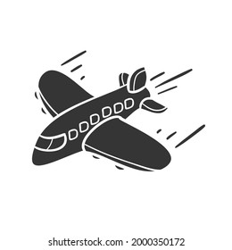 Airplane Travel Icon Silhouette Illustration. Flying Vector Graphic Pictogram Symbol Clip Art. Doodle Sketch Black Sign.