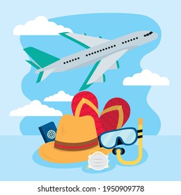 airplane and travel icons illustration