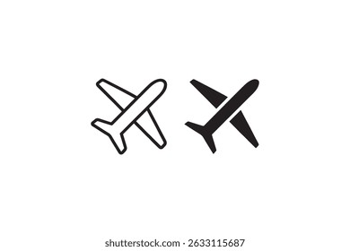 Iconos del viaje del avión en Vector del contorno y del estilo sólido
