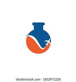 Airplane & Travel lab beaker shape concept Logo. Icon & Symbol Vector Template.