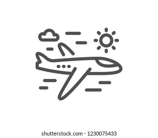 Airplane travel line icon. Trip flight sign. Holidays symbol. Quality design flat app element. Editable stroke Airplane travel icon. Vector