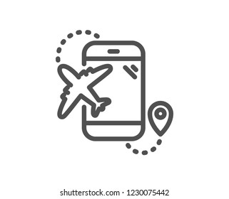 Airplane travel line icon. Trip flight destination sign. Holidays symbol. Quality design flat app element. Editable stroke Flight destination icon. Vector