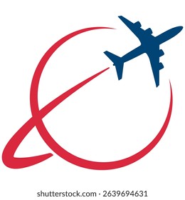 Airplane Travel Logo Icon. Modern Flight, Pin, Globe and Route Symbol on Transparent Background. 