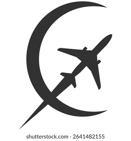 Airplane Travel Logo Icon. Modern Flight, Pin, Globe and Route Symbol on Transparent Background. 