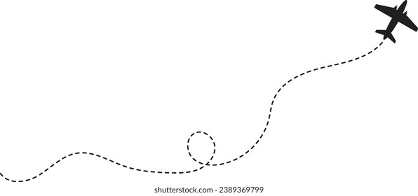 Airplane Travel Path Silhouette In White Background. Isolated Vector. 