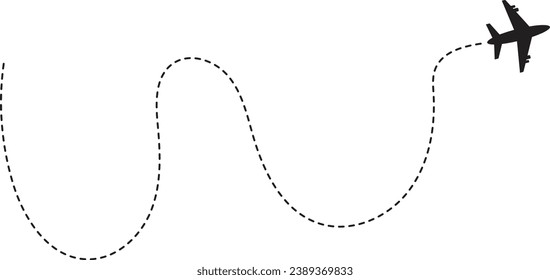 Airplane Travel Path Silhouette In White Background. Isolated Vector. 