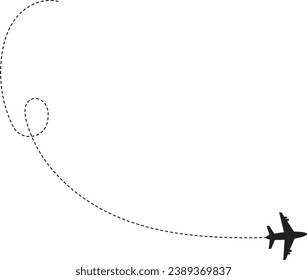 Airplane Travel Path Silhouette In White Background. Isolated Vector. 