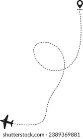 Airplane Travel Path Silhouette In White Background. Isolated Vector. 