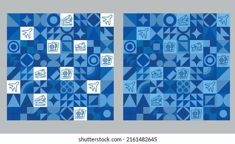 Airplane travel. Seamless pattern in geometric style for the airport. Patter for travel agencies. Vector drawing