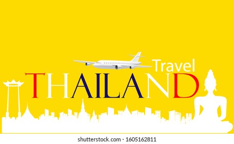 
airplane -  travel thailand text - landmark Important places in thailand - background creative modern.