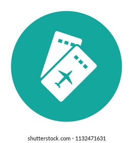 Airplane travel ticket vector icon on blue background