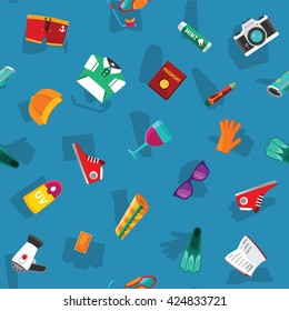 Airplane travel & tourism vector symbolic seamless background in flat style