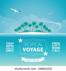 Airplane travel or tropical voyage vector concept in flat style