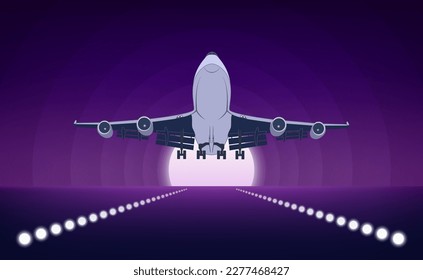 Airplane travel. Vector illustration of an airplane flying over the runway. Sketch for creativity.