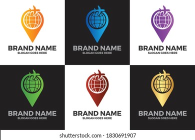 Plantilla de logotipo de avión y vectores de viaje, viajes en el mundo, vacaciones 