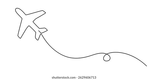 Airplane travelling continuous one line draw with map pin location, Continuous line drawing of aircraft flight routes and airport destinations. airplane line path icon of airplane flight route.