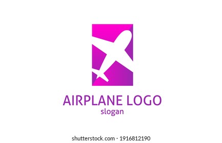 Airplane in the trendy rectangle background logo