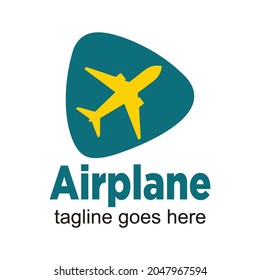Airplane with triangle circle logo design template