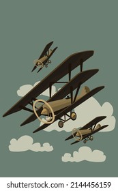 Flugzeugtriplane und biplane Vektorgrafik im Retro-Stil