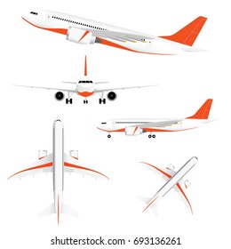 airplane with two motors and orange color set illustration