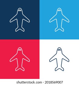 Airplane Ultrathin Outline blue and red four color minimal icon set