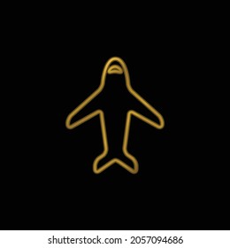 Airplane Ultrathin Outline gold plated metalic icon or logo vector