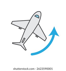 Airplane with upward arrow. Vector illustration