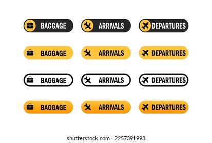 Airplane vacation set icon. Baggage, arrivals, departures, airplane, airport, transportation, qrcode, vacation, destination, airplane. VIP person concept. Vector illustration on white background
