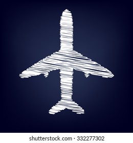 Airplane vector black  icon with chalk effect  
