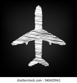 Airplane vector black  icon with chalk effect 