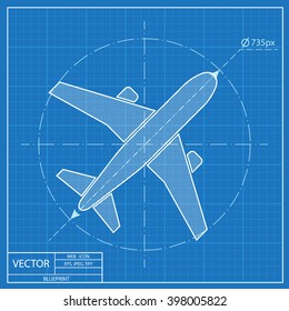 Airplane Vector Blueprint Icon 